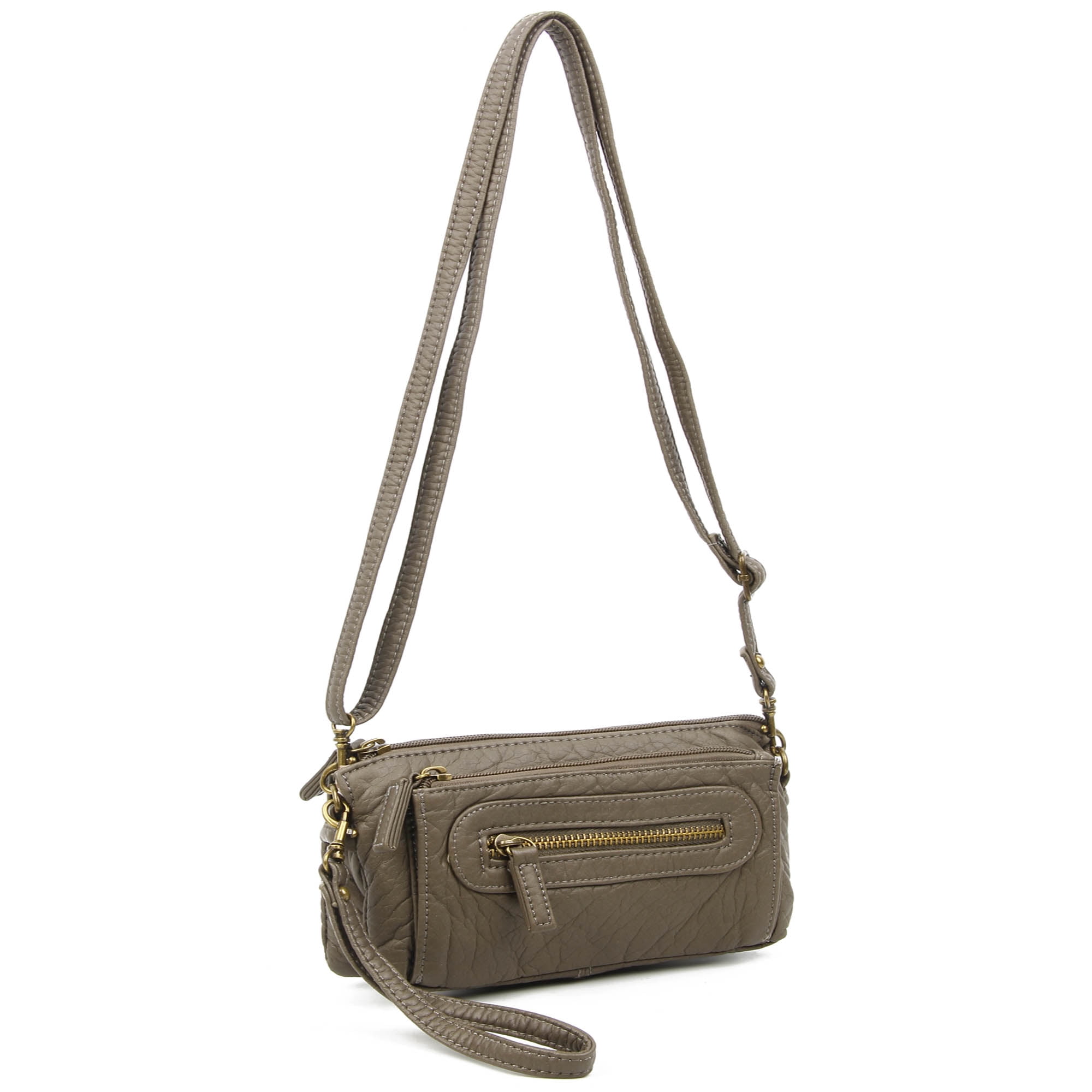 The Anita Women Wristlet Multi Functional Crossbody Soft Vegan Leather Bag by Ampere Creations - Dark Grey