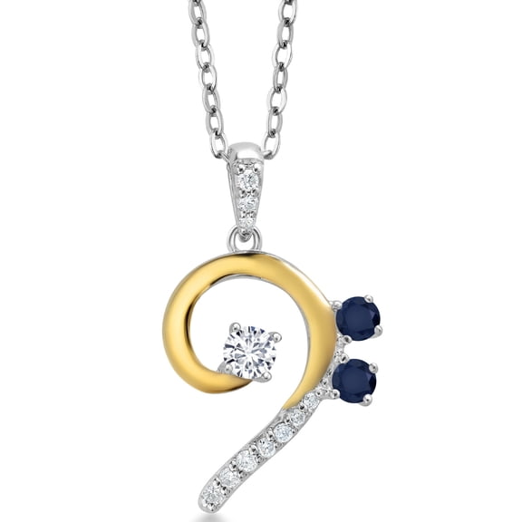 Gem Stone King 925 Sterling Silver and 10K Yellow Gold White Lab Grown Diamond Bass Clef Music Note Pendant Necklace for Women By Keren Hanan (0.30 Cttw, with 18 inch Chain)