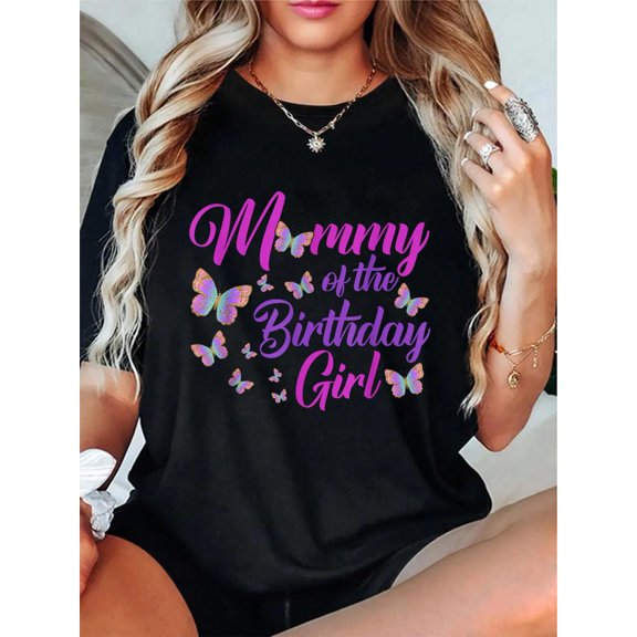 Mommy of The Birthday Girl Shirt Butterfly Mom Mama 1st T-Shirt