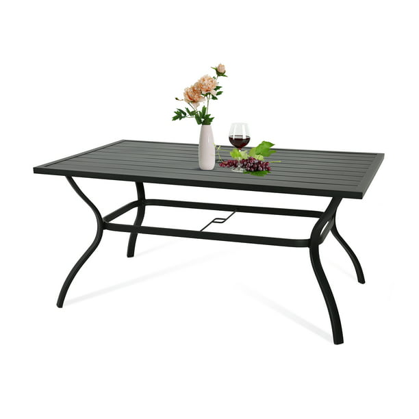 Ulax Furniture Outdoor Patio, Outdoor Rectangular Dining Table With Umbrella Hole