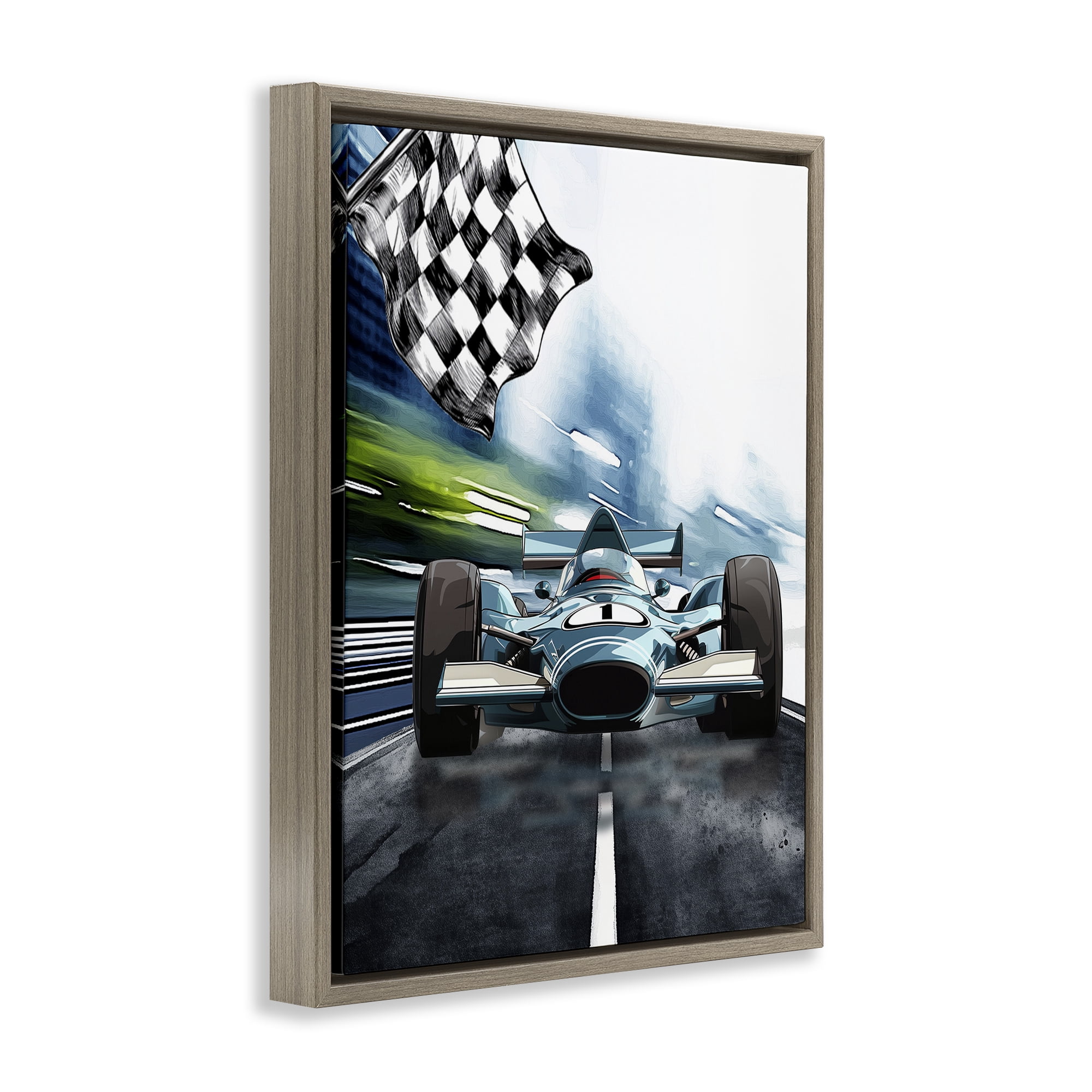 Stupell Industries Racecar Set Go Brown Framed Floater Canvas Wall Art, design by Christine Simpson Art