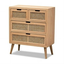 Baxton Studio Alina Medium Oak Finished Wood and Rattan 4-Drawer Accent Chest