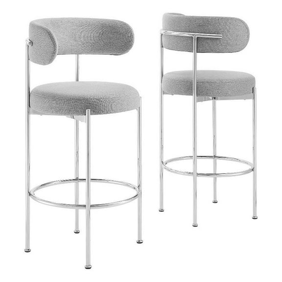 Pemberly Row 28.5" Fabric Bar Stool in Gray and Silver (Set of 2)