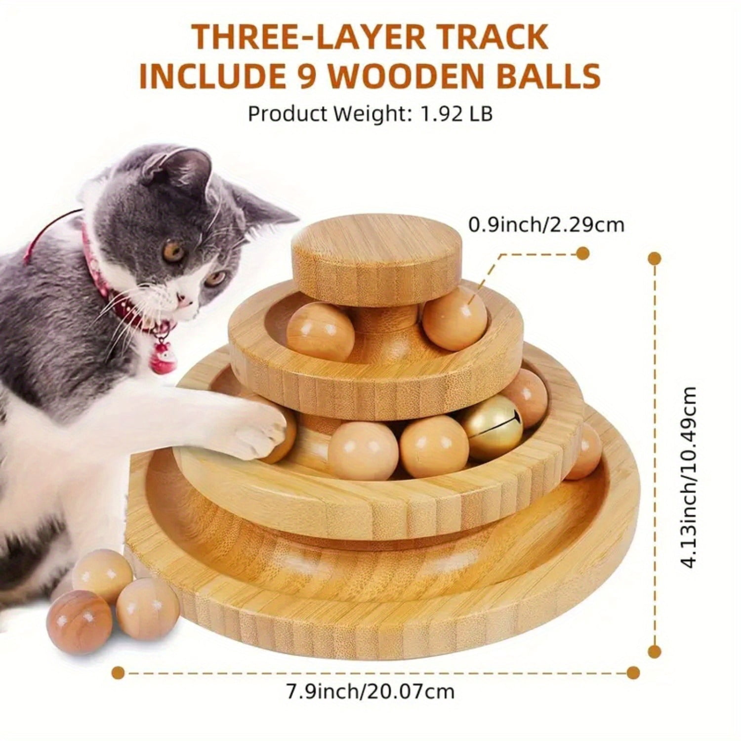 1pc Natural Bamboo Cat Ball Track Toy - 3 Layer Tower, 9 Detachable Balls, DIY Interactive Toy for Kitten's Exercise, Entertainment, and Festival Gifts