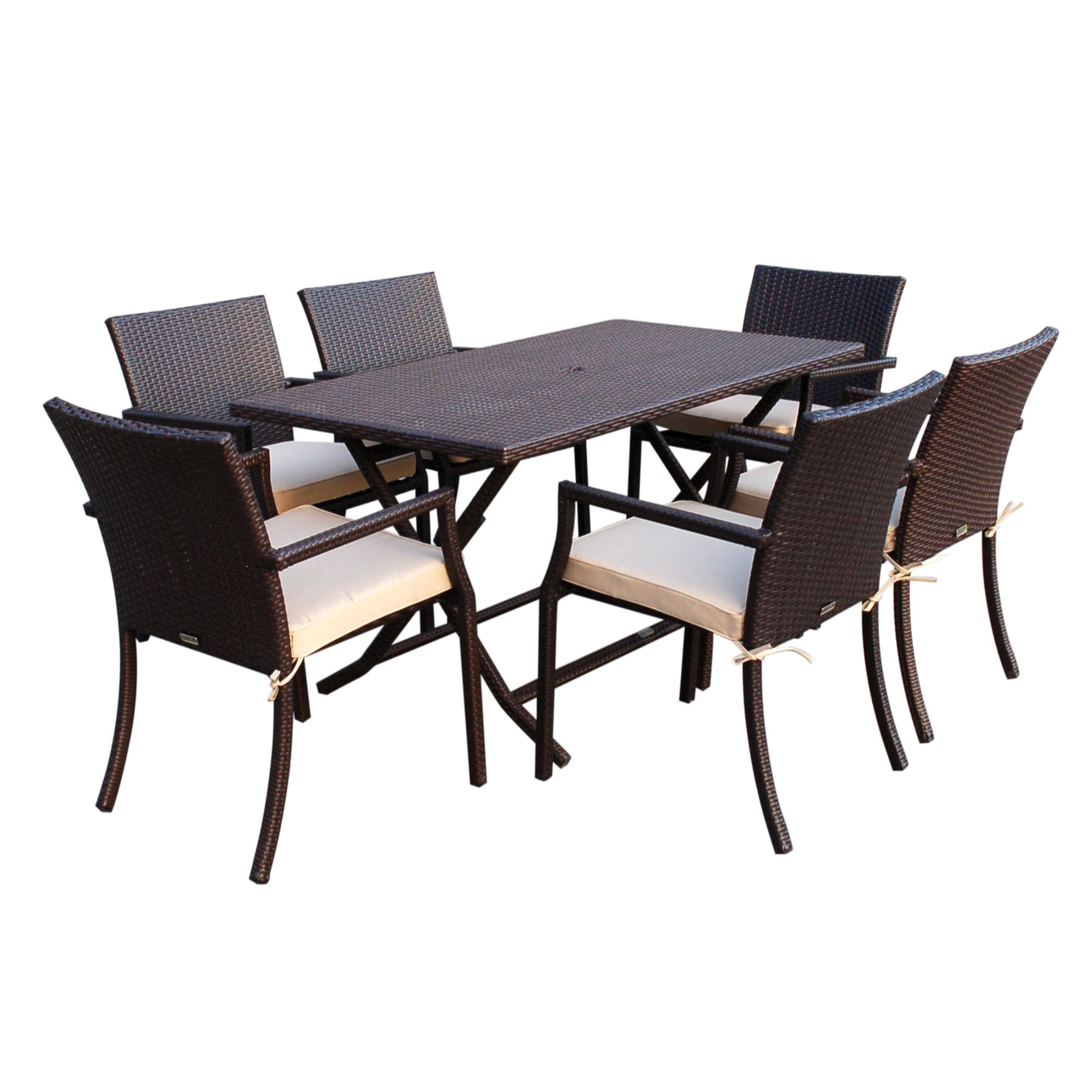 7Piece Brown Wicker Outdoor Furniture Patio Chairs and Folding Buffet