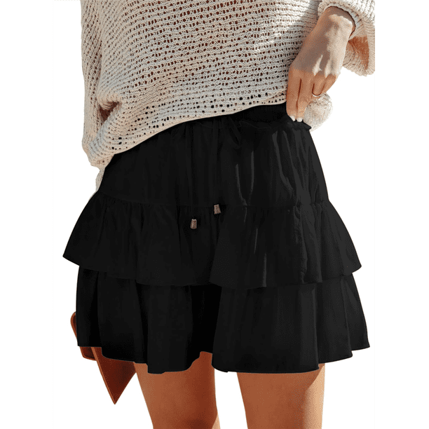 Falda Pantalón Estilo Bohemio con Volantes y para Mujer, Estilo Informal, de Cintura Alta, Color Negro, Talla XS