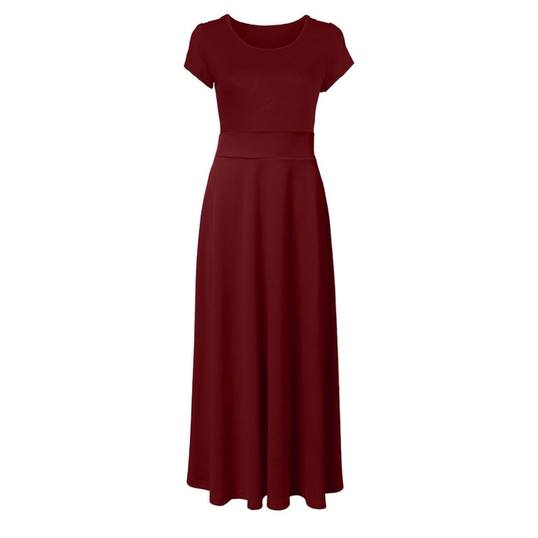 IROINNID Formal Dress for Women Wedding Guest Evening Night Party Dress  Trendy Solid Color Colorful Summer Dress Short Sleeve Dresses Beach Maxi  Sundress,Burgundy - Walmart.com