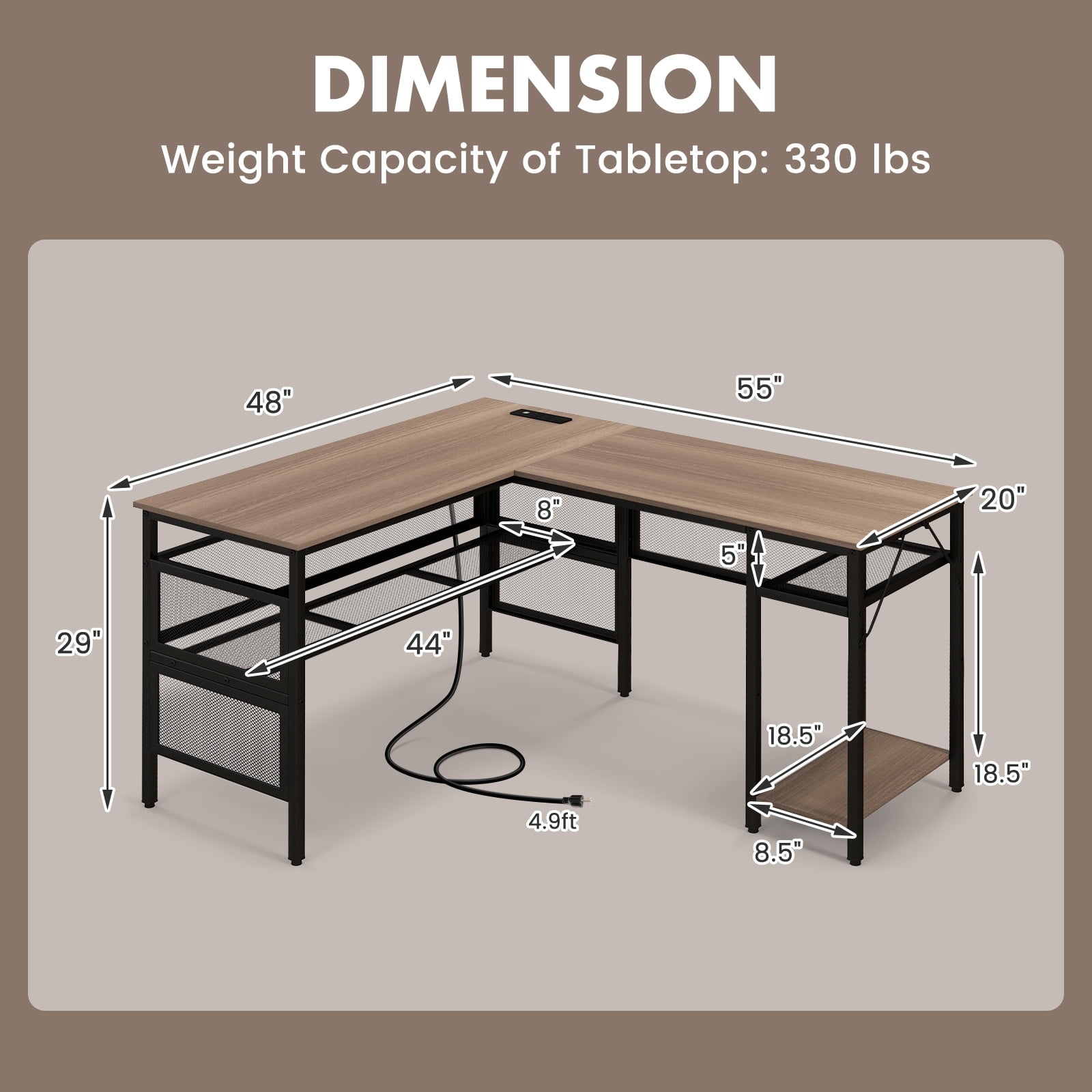 Giantex L Shaped Desk w/Power Outlets & USB Ports, Reversible Corner Computer Desk, 2 Person Gaming Table