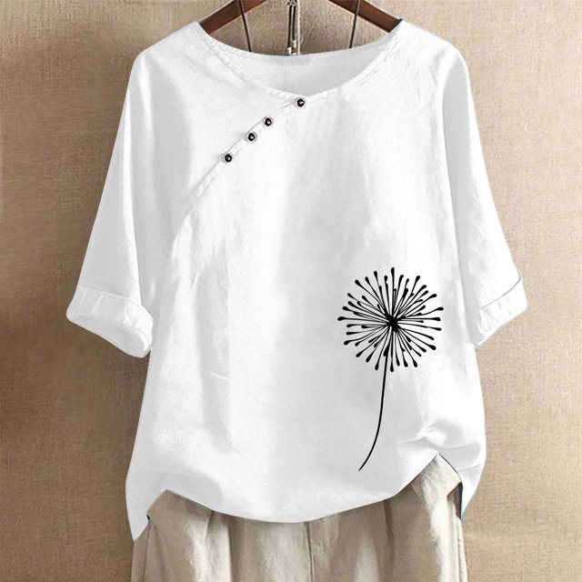 Fiudx Ofertas Flash Del Día Blusa Tipo Túnica con Botones Sueltos y Cuello Redondo Informal de Manga 1/2 para Mujer