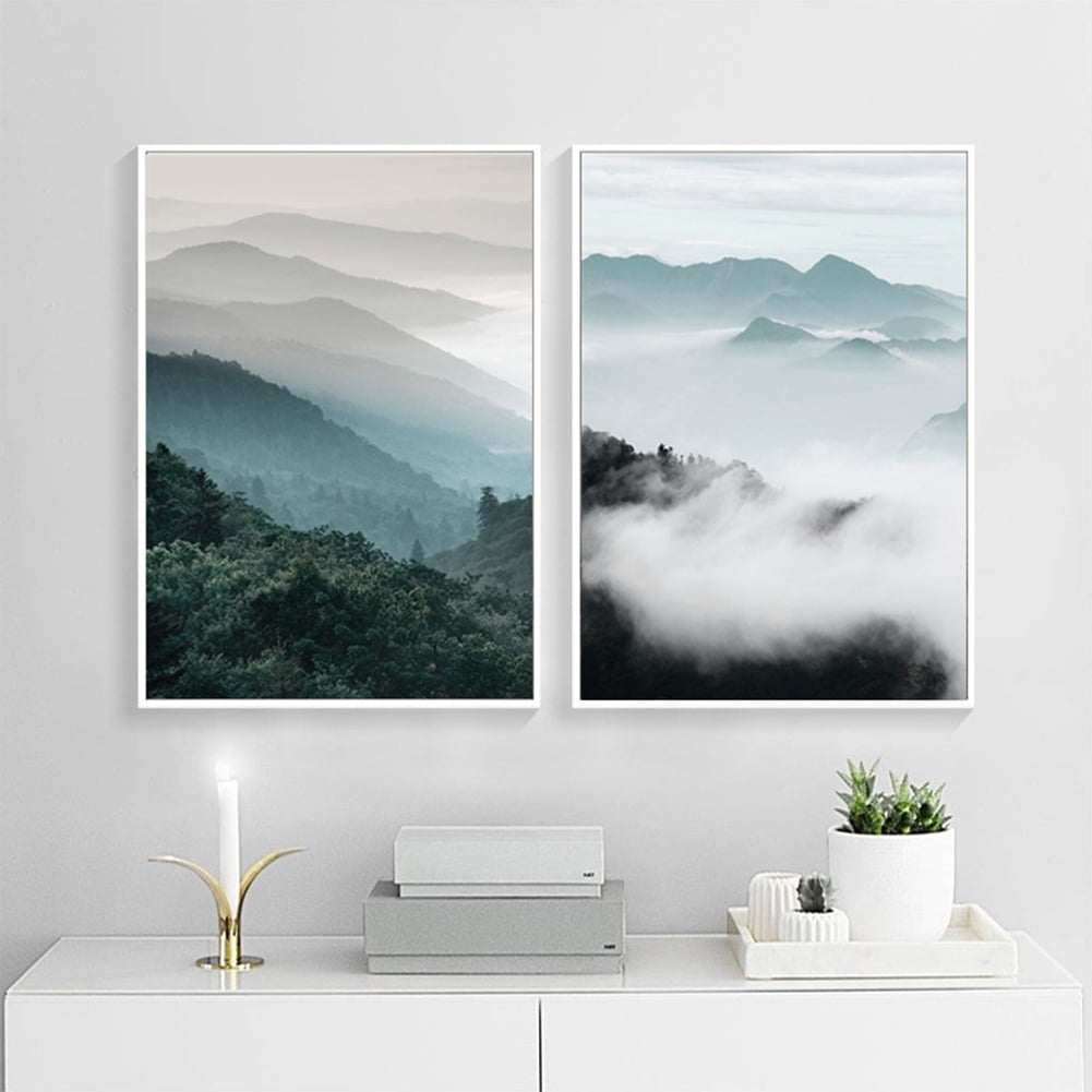 Mountains And fog Canvas Art Painting Poster Living Room Picture Wall Room Decor 
