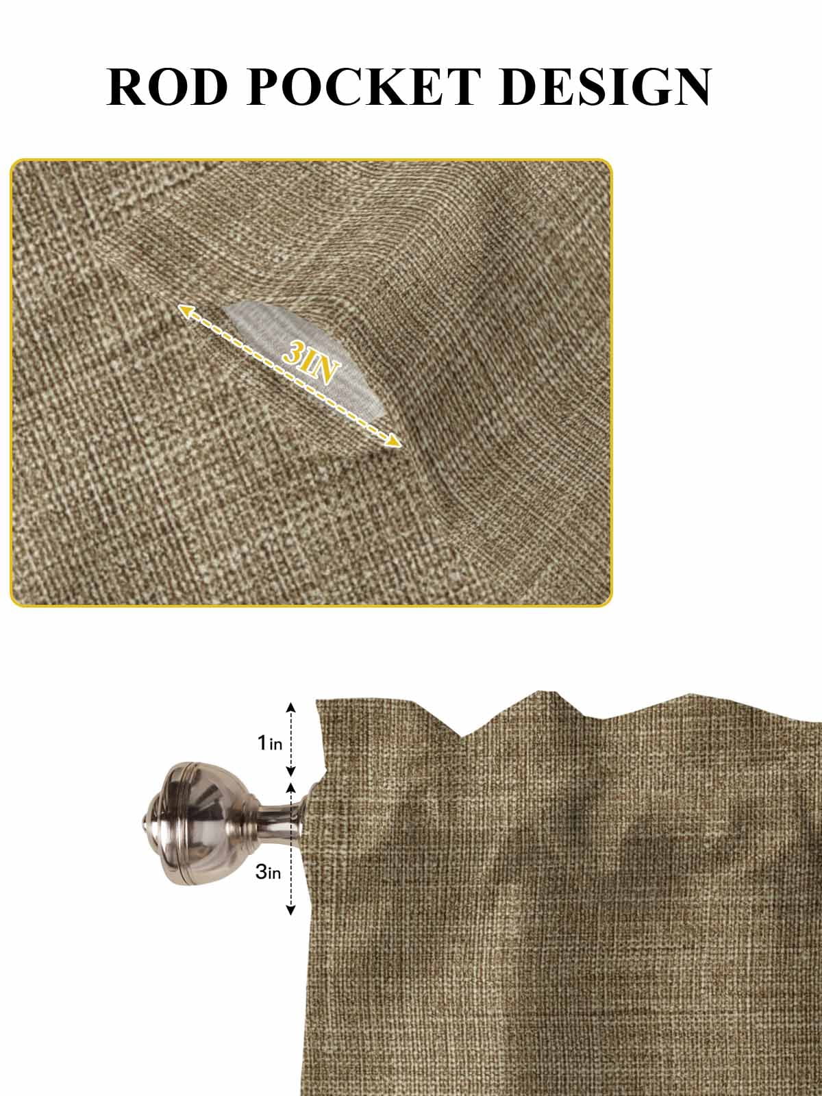Brown Kitchen Curtains 54 Inches length, Farmhouse Burlap Solid Beige Color Modern Linen Texture Window Treatment Curtain Drapes, Decorative Window Curtains for Bedroom Cafe, 52"x54", 2 Panels