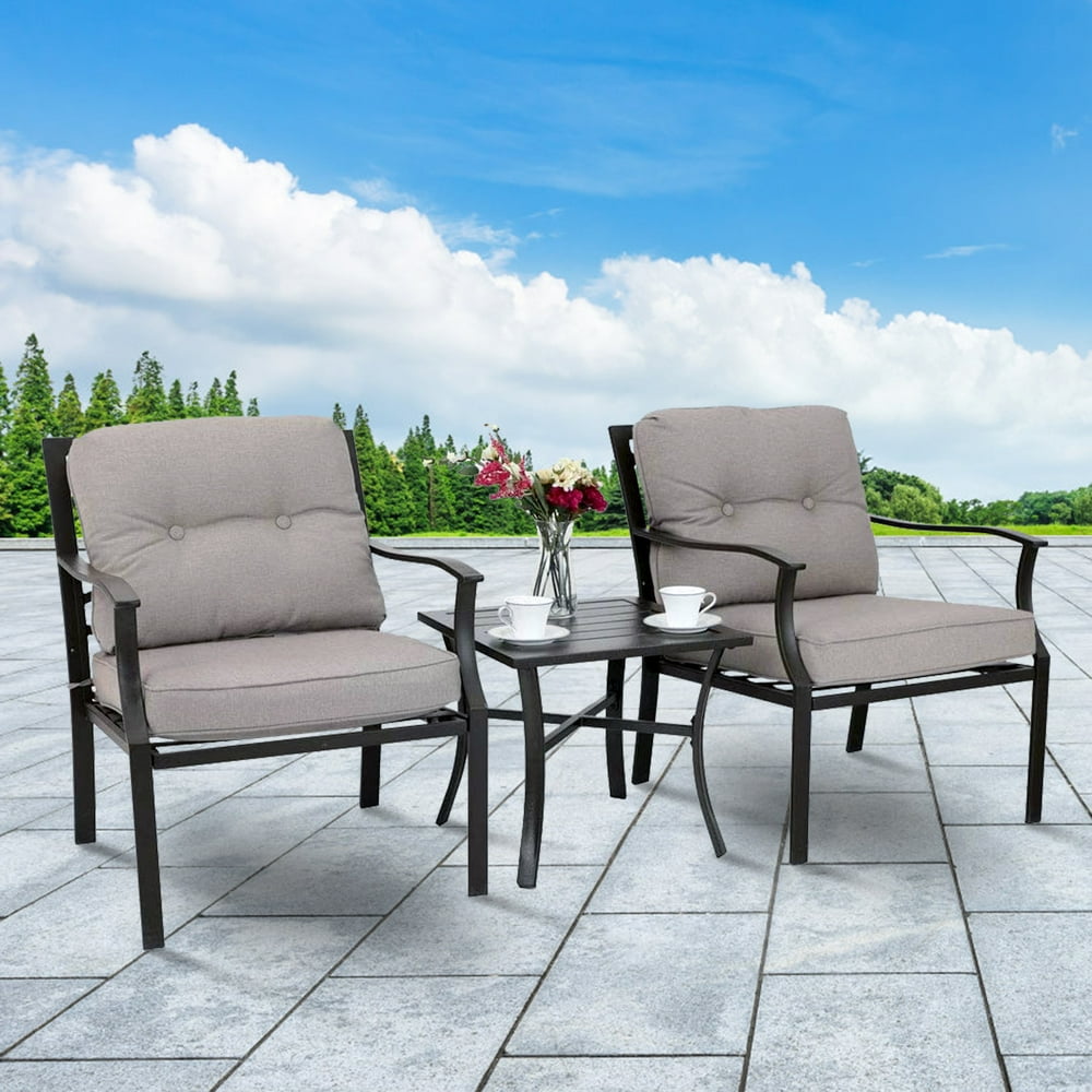MF Studio 3 PC Patio Padded Conversation Set, 2 Cushioned Chairs & 1