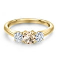 thumbnail image 3 of Gem Stone King 10K Yellow Gold Peach Morganite and White Moissanite Engagement Ring for Women | 0.86 Cttw | Round 5MM | Gemstone October Birthstone | Size 6, 3 of 7