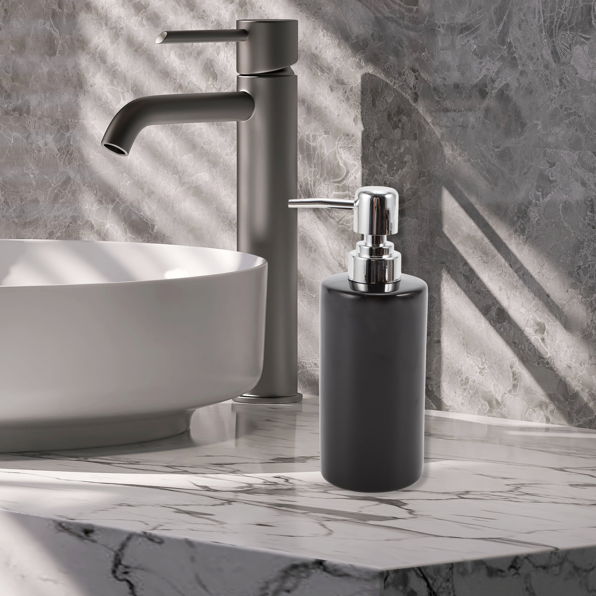 Unique Bargains 1 Pc Simple Cylindrical Soap Pump Dispenser for Bathroom Hotel 300ml Glossy Black