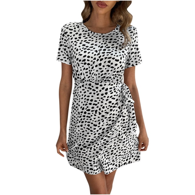Birdeem Woman Spring Summer Printing Frenulum Cover Hip Sleeve Short Sleeve Round Neck Dress