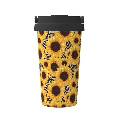 

Vsdgher Artistic Zebra Print Sunflower Coffee Mug Pobtable To Stainless Steel Coffee Tumbler Coffee Cups with Lids Thermos for Hot and Cold Drink