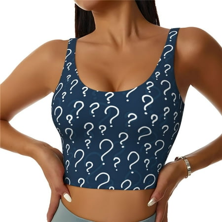 Adobk Question Marks Print Sports Bras for Women Longline Workout Crop Tank Tops Padded with Built in Shelf Padded Sports Bra-