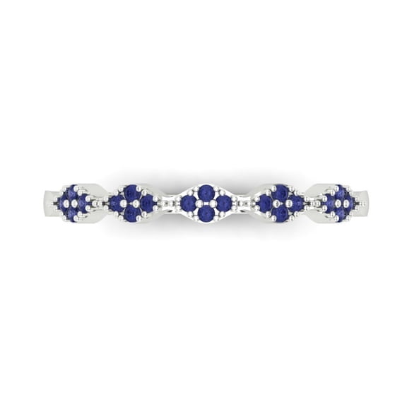0.1 ct Brilliant Round Cut Simulated Tanzanite 18K White Gold Stackable Band SZ 4