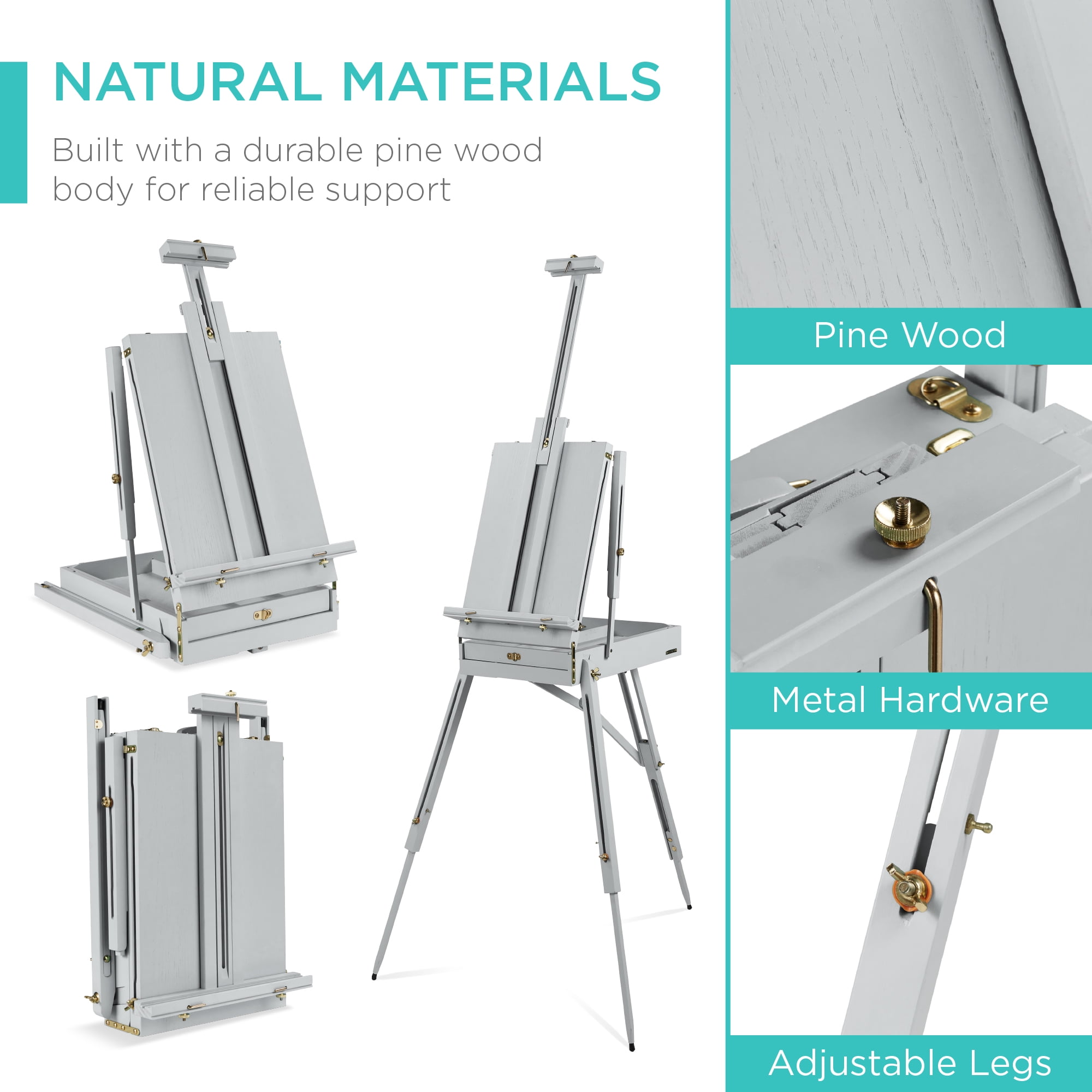 Best Choice Products Art Easel for Painting, Portable Adjustable Tripod with 32-Piece Art Set - Gray