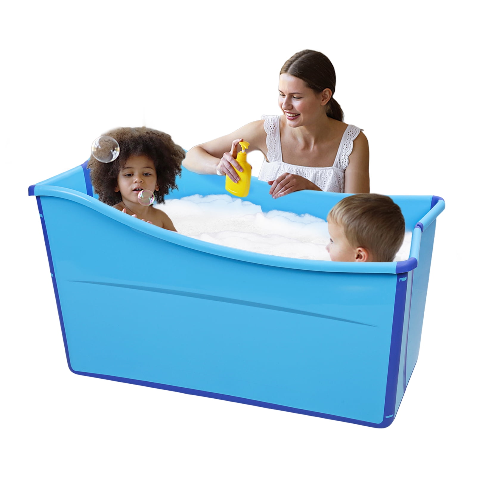 Fogcroll 39" Large Folding Bathtub for Toddler Foldable Bathtub Portable Bath Tub Lightweight,Children Collapsible Tub,Collapsible Baby Bathtub Hot and Cold Soaking Bath Tub -Blue
