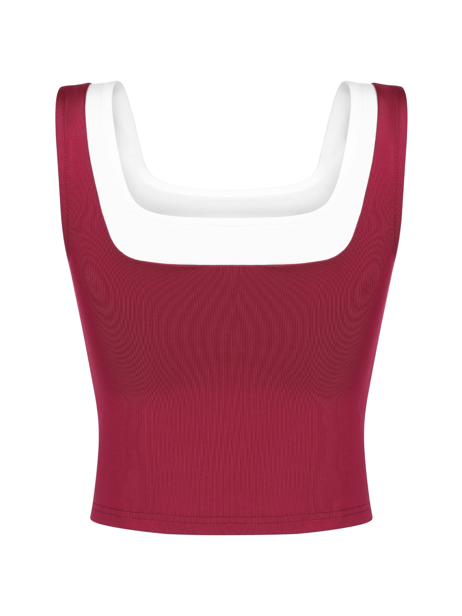 DARING DIVA Women's Crop Square Neck Slim Fitted Color Block Yoga Shirts S Wine Red