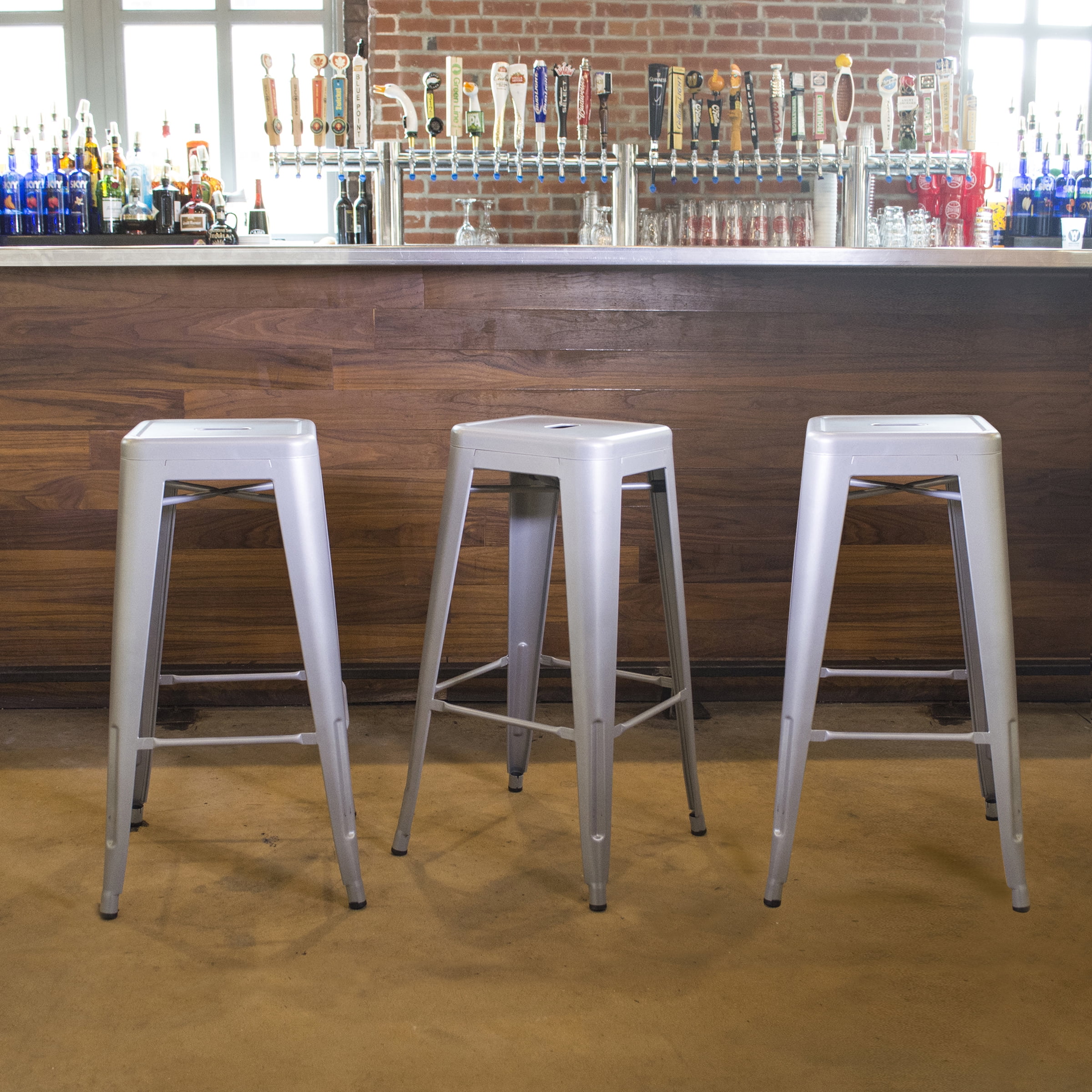AmeriHome 3 Piece Silver Finish 24-inch Metal Backless Bar Stools