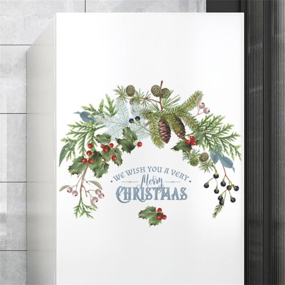 Christmas Wall Clings with Pine Branches and Cones, Removable Decals for Window and Wall, Xmas Party Decor and Festive Seasonal Styling-as show