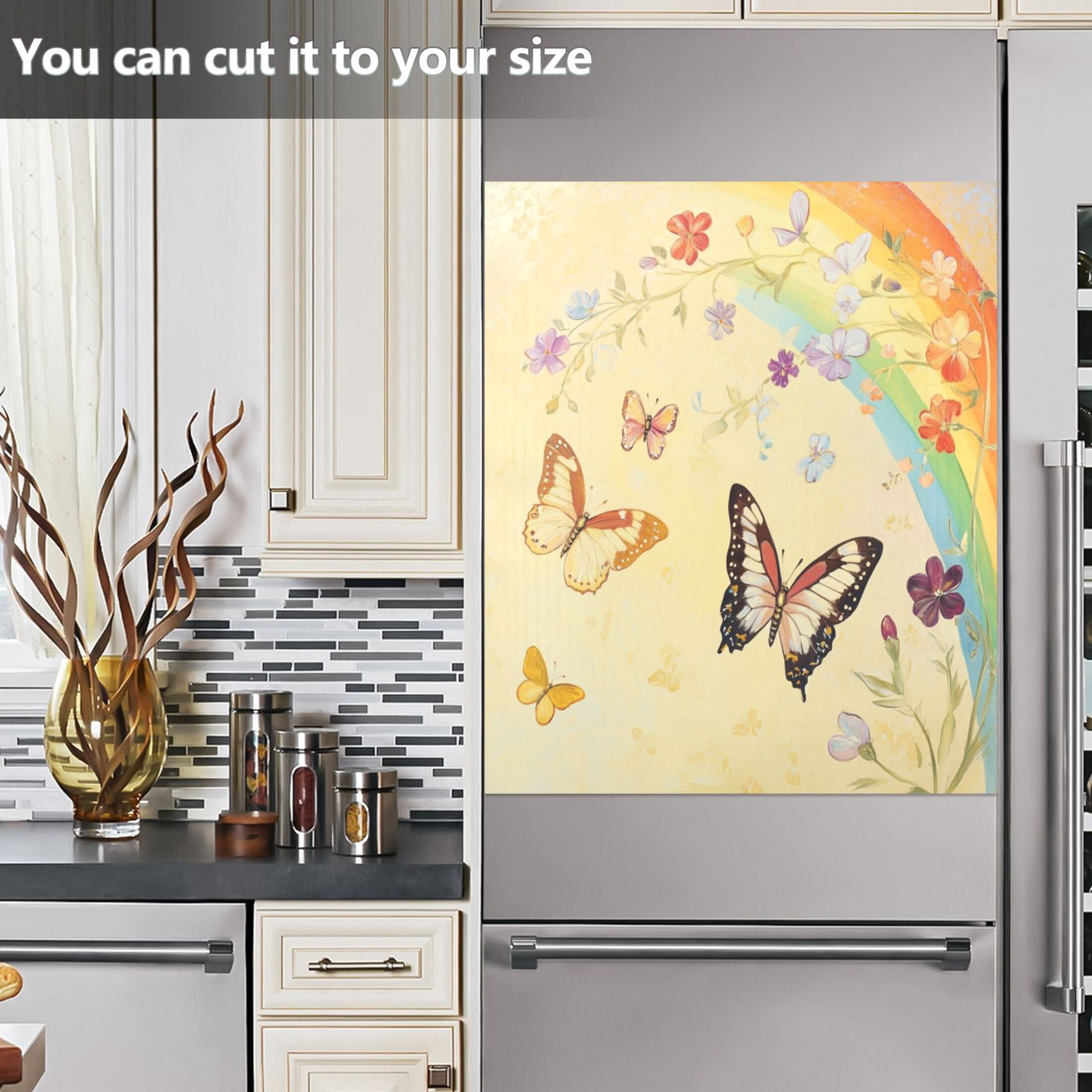 Dishwasher Magnetic Sticker 23x26 Inch Refrigerator Magnetic Sticker Washing Machine Magnetic Sticker Kitchen Panel Magnetic Sticker Home Decor Beautiful Pale Yellow Butterfly