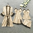 thumbnail image 2 of Bovxnpu Women Silk Lace Robe Dress Sleepwear Nightdress Pajamas Set Lace Robe Nightgown Camisole Shorts 4-Piece Padded Loungewear Sleepwear, 2 of 6