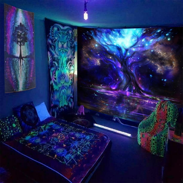 Goory Colorful Trippy Wall Hanging Blacklight Background Tree Of Life Tapestry Hippie