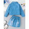 thumbnail image 3 of Argulvti Girls Autumn 2 Piece Outfits Long Sleeve Button Up Denim Coat Blue Ripped Skirt Set, 3 of 8