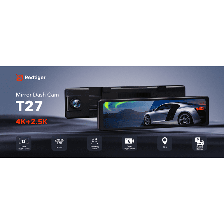 REDTIGER T27 Rear View Mirror Camera for Cars,4K Front and 2.5K