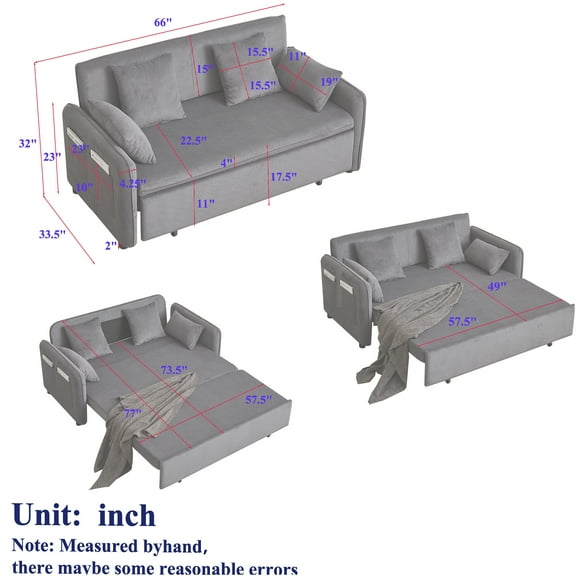 JERFIT 3-in-1 Convertible Sleeper Sofa Bed with Storage Pockets, Pull Out Couch for Small Spaces, Comfortable Corduroy Fabric Loveseat for Apartment, Office, Living Room, Beige