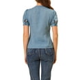 thumbnail image 3 of INSPIRAR CHIC Blusa Vintage para Mujeres con Lunares, Cuello Peter Pan, Mangas Cortas Abullonadas, Talla 3XL, Azul, 3 of 6
