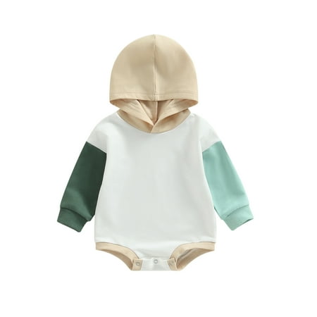 

Bagilaanoe Newborn Baby Girl Boy Hooded Rompers Contrast Color Long Sleeve Bodysuits 6M 12M 18M 24M Infant Casual Short Jumpsuit