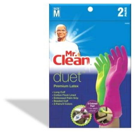 Mr. Clean Duet Reusable Gloves, Medium, Latex, 2
