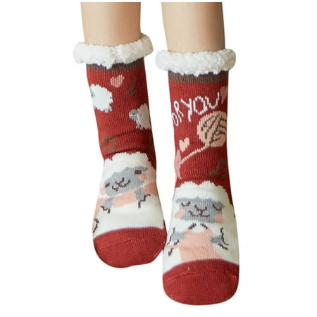 

QYZEU Casual Socks Durable Socks for Woman Grippers Warm Soft -Lined Slipper Winter Socks Women s Fuzzy Socks