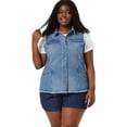 thumbnail image 4 of Women's Plus Size Jean Vest Button Down Turndown Collar Frayed Hem with Cargo Pocket Trucker Denim Vest Blue 2X, 4 of 7
