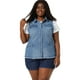 thumbnail image 4 of Women's Plus Size Jean Vest Button Down Turndown Collar Frayed Hem with Cargo Pocket Trucker Denim Vest Blue 4X, 4 of 7