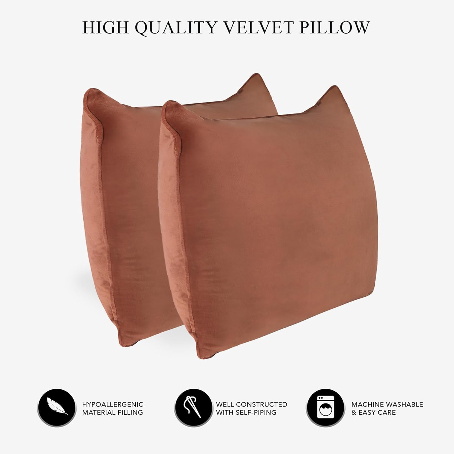 A1HC Hypoallergenic Down Alternative Pillow Inserts, 12x20 in, Rectangular, Pack of 2, Irish Coffee