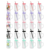 16oz Glass Snow Globe Tumbler With Handle, Sublimation Double Wall Clear Cups with Color Lids And Straw, 25 Pack for DIY Gifts and Custom Crafts