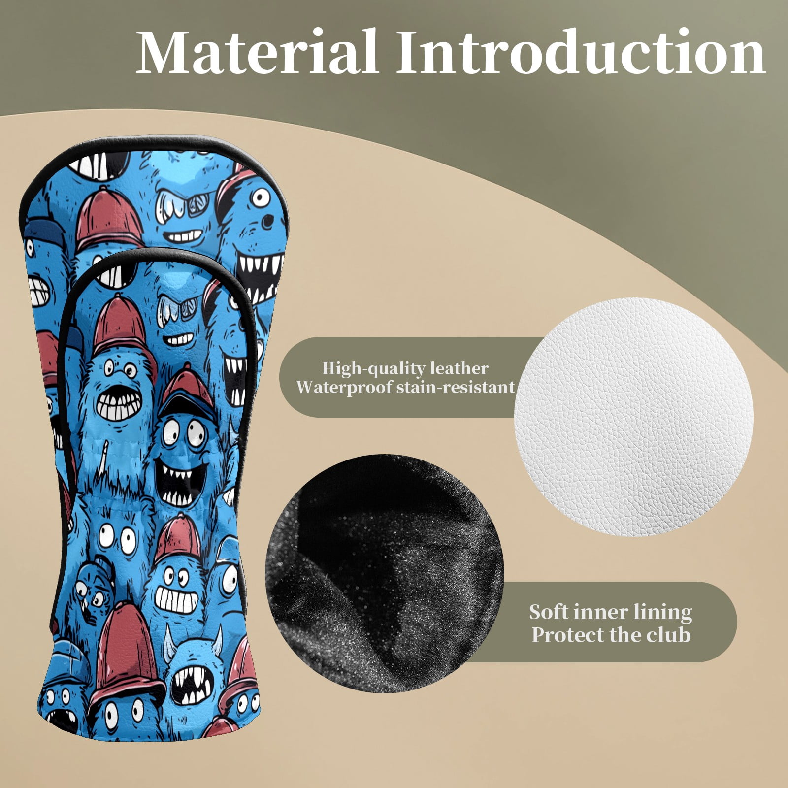 Golf Club Head Covers Furry Monster Premium Plush Velvet Lining, Waterproof Golf Headcovers Driver & Fairway Woods for Scratch Protection Novelty Gift for Men & Women