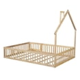 thumbnail image 4 of EUROCO Full Size Floor Bed, House Platform Bed with Guardrails, Natural, 4 of 14