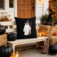 thumbnail image 7 of Halloween Ghost Witch Broom Throw Pillow, Cute Ghost with Wizard Hat Decorative Cushion, for Autumn Home Sofa Couch Decoration, 45x45cm, 7 of 7
