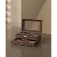 thumbnail image 4 of Estuche de relojes, estuche de vidrio de 2 niveles para 12 relojes, cerradura, 1 cajón, para anillos, pulseras, regalo ideal, marrón y forro marrón MJWB012K01, 4 of 13