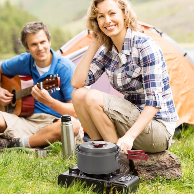 Phenofice 1 Set Camping Cooking Pot Set Aluminum Alloy Round for BBQ