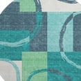 thumbnail image 3 of HomeRoots 675093 8 ft. Teal Ivory & Green Geometric Washable Round Area Rug with UV Protection, 3 of 9