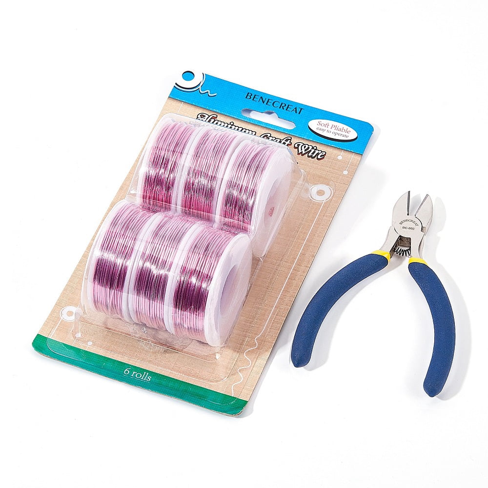 1 Set DIY Jewelry Kits with Aluminum Wire and Iron Side Cutting Pliers Hot Pink 1mm about 23m/roll 6rolls/set