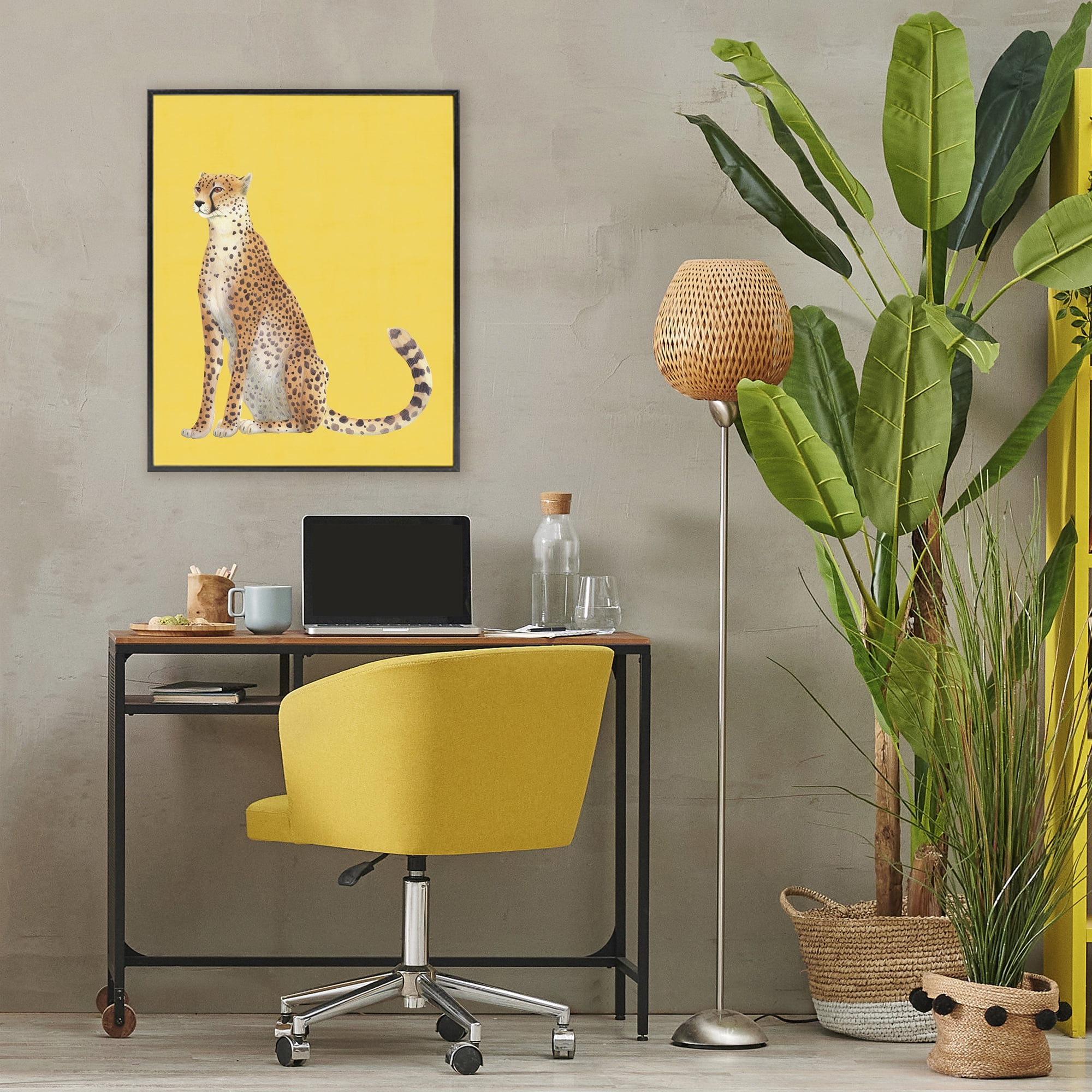 Stupell Industries Cheetah on Vibrant Yellow Black Framed Giclee Art, design by Karolina Sato