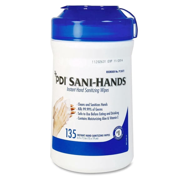 PDI Healthcare Sani-Hands Instant Hand Sanitizing Wipe, 6" Width, 7.5" Length (Pack of 135)